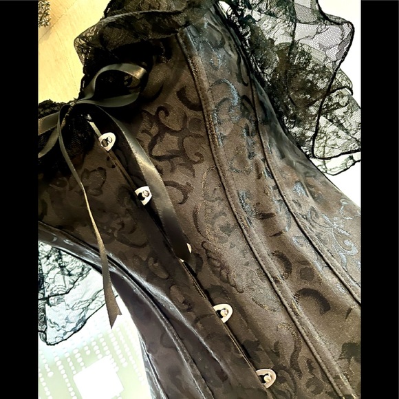 NEW !!!! L Black Lace Sleeves Corset - Picture 3 of 7